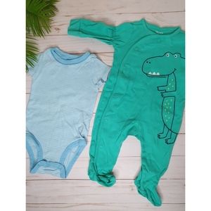 Infant Bundle of 2 Bodysuit Onesies, Footie, Short & Long Sleeve, Size 6 Months